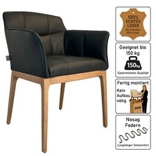 SIX Echtleder Esszimmerstuhl Armlehnenstuhl Zeta Braun Eiche Gastro-Qualität