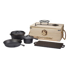 Echtwerk Dutch Oven Set 7tlg Holzkiste Gusseisen Grillset EW-GE-1299 B-WARE