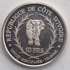 Elfenbeinküste 10 Francs 1966 Silber PP Elefant