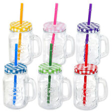 Schramm® 6 Stück Trinkgläser mit Deckel, Henkel und Mehrweg -Strohhalm Trinkhalm