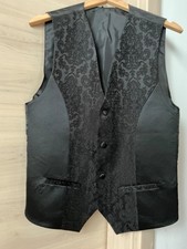 Weste herren Anzugweste party Hochzeit 48 Schwarz Brokatmuster