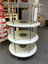 3-stöckiges Ordner-Drehregal – Spanplatte & Metall, mit Rollen, Weiß/Silber