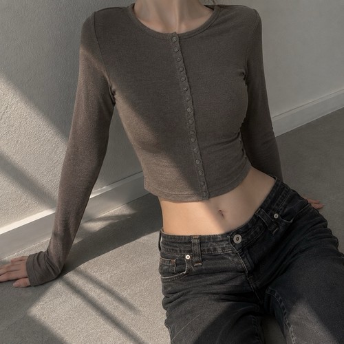 Braunes y2k longsleeve crop - y2k,