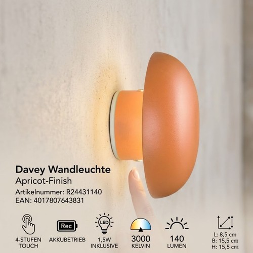 Akku wandleuchte led apricot - akku-wandleuchte,