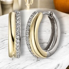 Creolen 925 Silber bicolor vergoldet mit Zirkonia Ohrringe