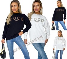 Damen Coco bedruckt Paris Pullover Damen Fleece gefüttert Winter Sweatshirt Oberteil 8-24