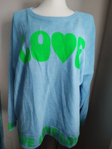 Pullover blau grün love - pullover, blau,