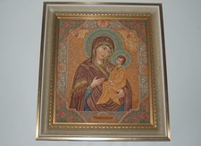 Wiehler Gobelin Jungfrau Maria mit Jesuskind Marienbildnis Madonna Ikone 39x34cm