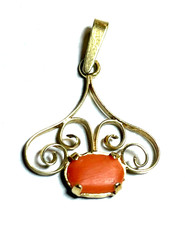 Antik feiner 585 Gold Anhänger grazil mit Lachskoralle L 26 B 19 mm gepflegt