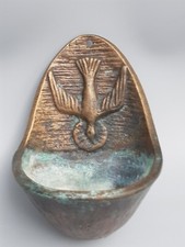 BRONZE kleiner WEIHWASSERKESSEL TAUBE Wandbecken massiv ca.6x6x8,6cm hoch