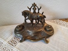 Antikes Messing Tintenfass,Jugendstil  Pferd  Schreibtisch sehr Dekorative 1925