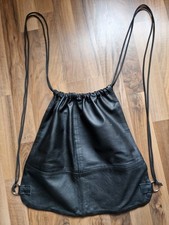 Echtleder-Turnbeutel Rucksack schwarz groß butterweich Handmade Lammleder 