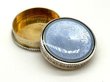 Antik Jugendstil Pillendose echt Silber blaue Emaille innen vergoldet Sammler