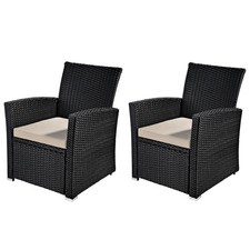 Rattansessel 2xGarten Sessel Stuhl Rattan Gartenmöbel Balkon Sitzmöbel Schwarz