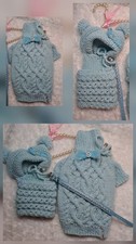 Hundepullover handgestrickt  Rückenlänge 28-30 cm mit Mütze Schal Und Halsband  