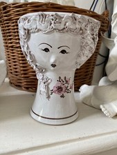 Shabby Blumentopf Pflanztopf  Gefäß Deko 80er Frauen Gesicht Blumen Keramik 