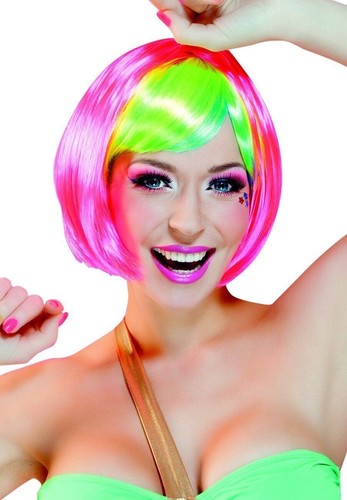 Bunt perücke kurz bob neon - bunt,