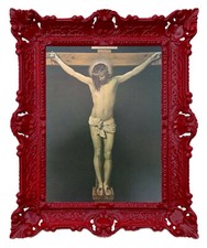  Gemälde Jesus Christus am Kreuz mit Rahmen Wandbild Barock Antik  56x46 cm Mix