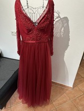 Abendkleid Verlobungskleid mit Ärmeln Perlen spitze Tüll Glitzer Brautjungfer XL