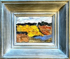 Norddeutscher Maler „Landschaft mit Rapsfeld und Wasserlauf“ Expressives Gemälde