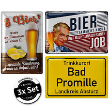 Blechschilder retro im 3er Set, Metallschilder mit Sprüchen, Blechschilder Bier