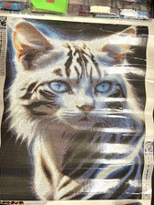 Diamond Painting Set 40x50 weiße Katze Fantasy Mystik Tiger blaue Augen runde Di