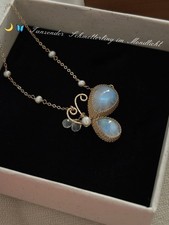 Mondschein Schmetterling Halske mit Mondstein und Perle Anhänger,14K Gold Filled