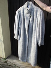 Alpaka Mantel Damen Gr. 42 lang grau striped handmade Lama Fell TOP Mohair