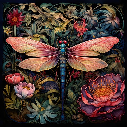Wandbild libelle blumen - wandbild,