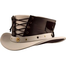 Weißer Lederhut Korsett Stil Zylinder Steampunk Zylinder Gothic Hut Cowboyhut