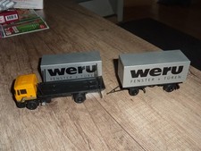Herpa 1:87 LKW MAN WERU Fenster+Türen Koffer-Hängerzug gelb/silber H0