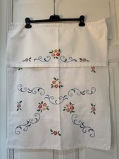 Übervorhang Küche 60er Jahre Handgestickt Weiß Baumwolle