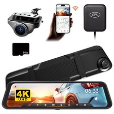 4K Spiegel Dashcam Rückfahrkamera 64GB SD-Karte Auto Kamera 12" IPS-Display GPS