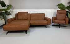 Rolf Benz 50 Leder Braun Cognac Sofa + Sessel + Hocker Relaxfunktion mit Kissen