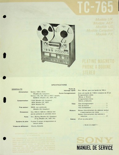 Service manual sony - sony, tc-765