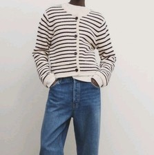 MASSIMO DUTTI, Cardigan,  Strickjacke,  Strickblazer,Streifen L 38,40, Ivory,Neu