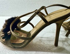 VALENTINO GARAVANI  Sandalette, Seide/Nerz-Püschel Braun, Made Italy, Größe 38