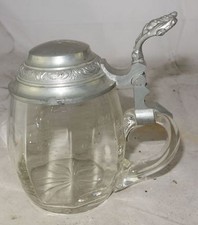 antiker Glas Bierkrug 0,4 Liter Eichmarke mit Zinndeckel