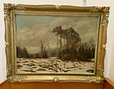 Ölgemälde Wandbild Winter Landschaft mit Rahmen Signiert Augustin Cermak