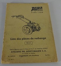 Liste des pièces de rechange | Agria Type universel 1700 | FRA | Date 01/1959