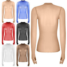 Damen Shirt Hemd Thermounterwäsche Nylon Langarmshirts Glänzend Oberteile Sexy