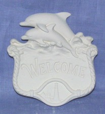 S-3843W - Welcome - Delfin - Schrühware - Keramik-Rohling - 20x20 cm - unbemalt