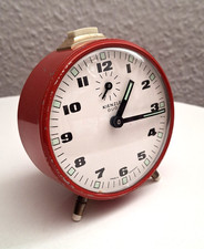 Vintage Wecker, Handaufzug, rot, KIENZLE Duo