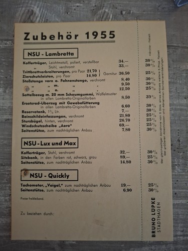 Original nsu zubehör - nsu, liste