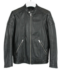 Diesel Jacke Herren M Schwarz Schafsfell Leder Reißverschluss mit Gürtel Crew