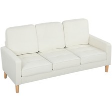 3-Sitzer Sofa, Couch mit Armlehnen, Getufteter Rückenlehne, Samtoptik, Creme