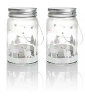 LED Glasleuchte Weihnachten 2er Set Winterwald Motiv Dekoleuchten 14 cm B-WARE