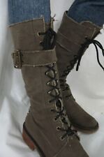 LEDER LEINEN Grunge Vintage Schnürung Used Look Schnürstiefel Kampfstiefel Boots