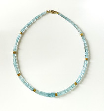 Fabelhate Aquamarinkette-Hellblau Aquamarin Collier, Silbervegoldet Elementen
