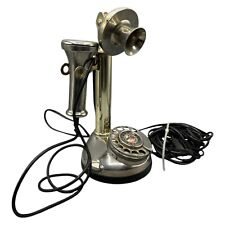 Vintage Messing Kerzenständer Telefon Drehscheibe Antik 30cm Silber Retro Deko